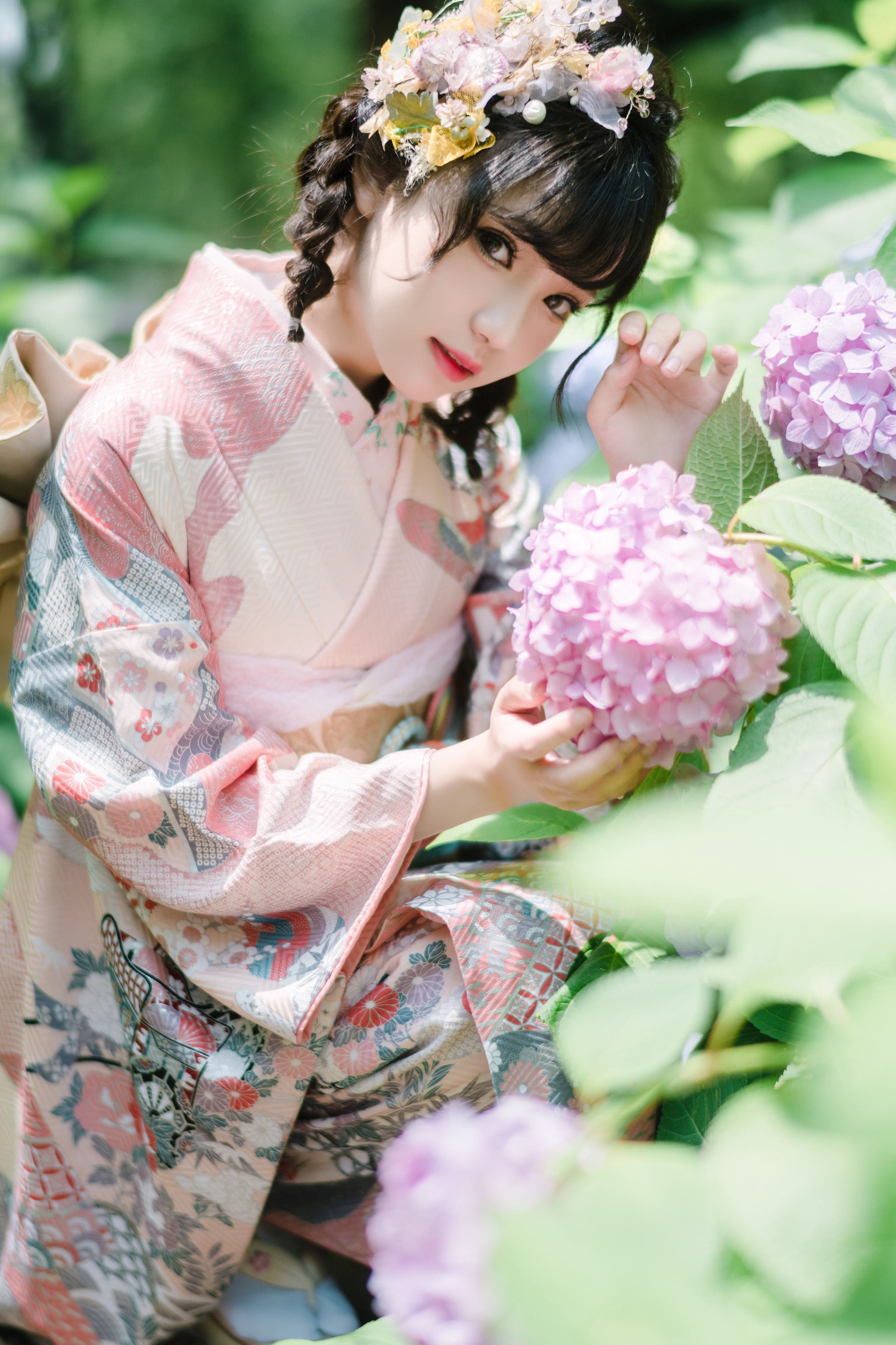 图片[1]-花柒Hana – NO.009 绣球花和服写真[18P]-XikXak